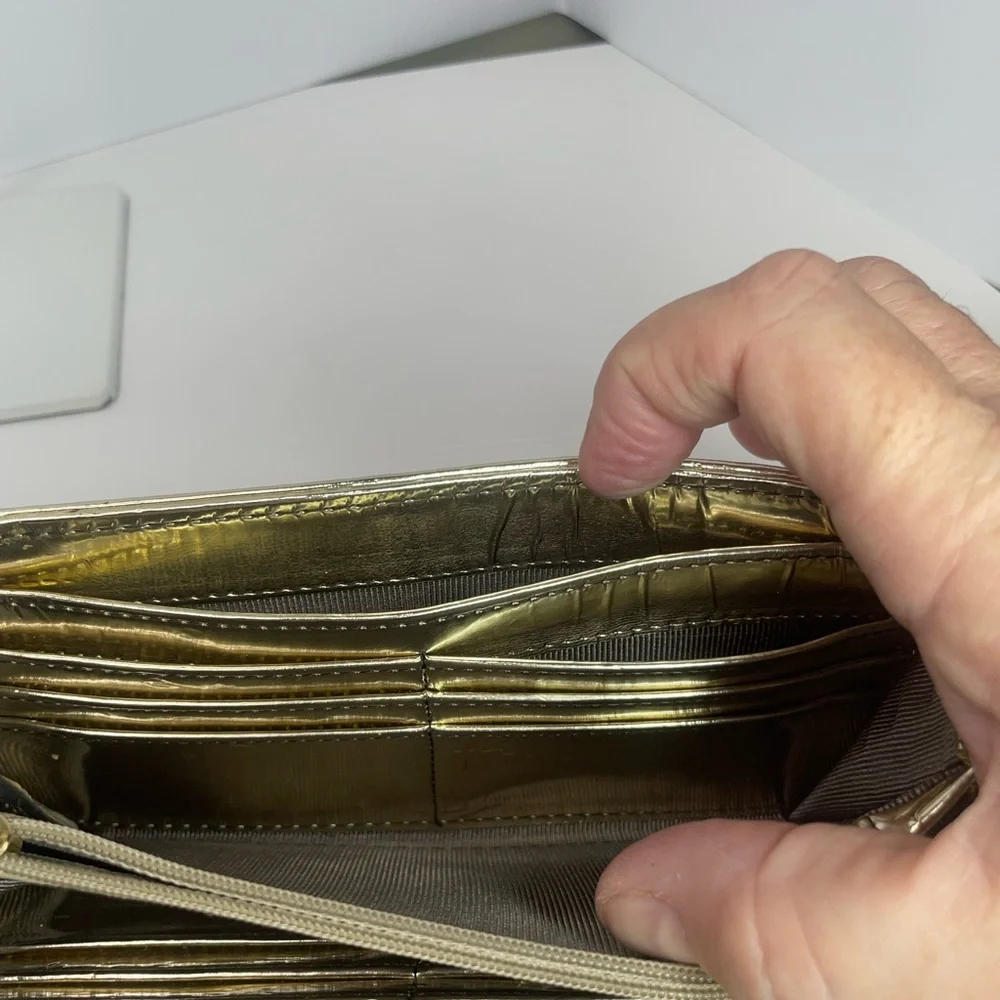 Zac Posen New York Shirley bow mini Gold Leather Crossbody or Clutch bag - Picture 11 of 16